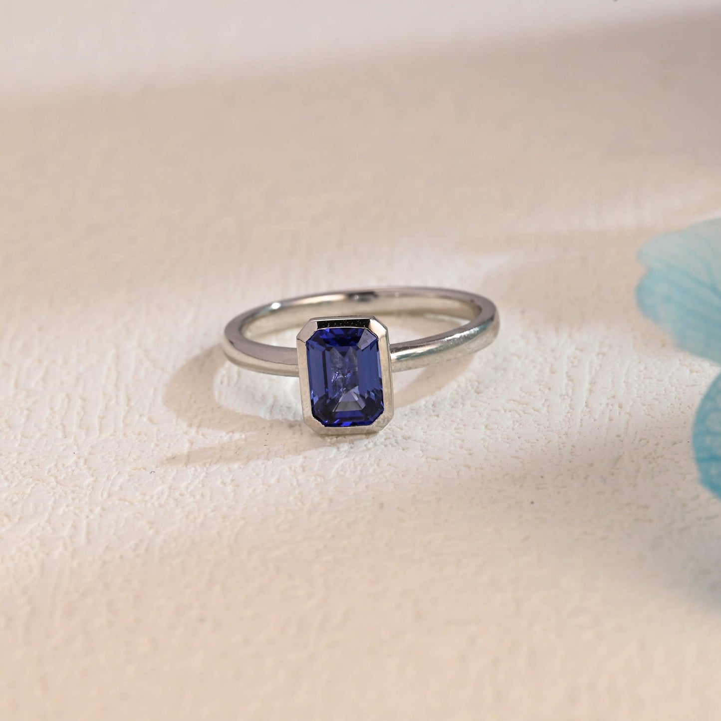 CausYou lab grown sapphire engagement ring CausYou Solid Gold Lab Grown Emerald Cut Sapphire Engagement Ring, Solitaire Emerald Cut Ring, Promise Ring, Proposal Ring, Gift for Women Wife