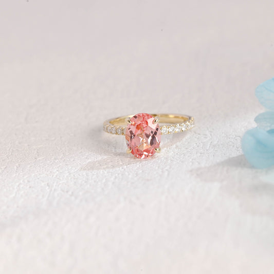 CausYou lab grown sapphire engagement ring CausYou Solid Gold Oval Cut Lab Grown Pink Sapphire Engagement Ring, Solitaire Promise Ring, Proposal Ring, Gift for Woman,