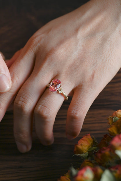 CausYou lab grown sapphire engagement ring Solid Gold Antique Milgrain Lab Grown Pink Sapphire Engagement Ring