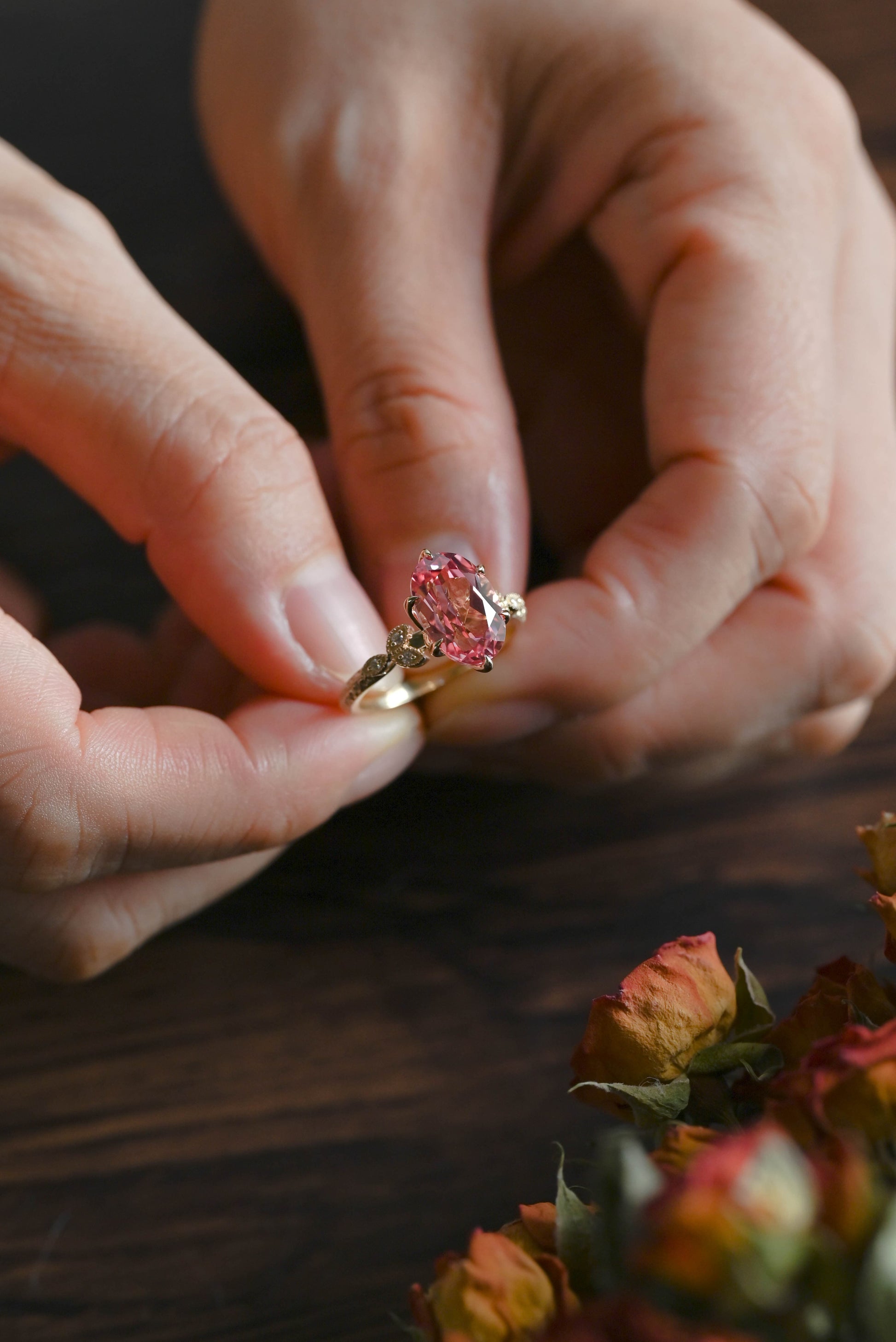 CausYou lab grown sapphire engagement ring Solid Gold Antique Milgrain Lab Grown Pink Sapphire Engagement Ring