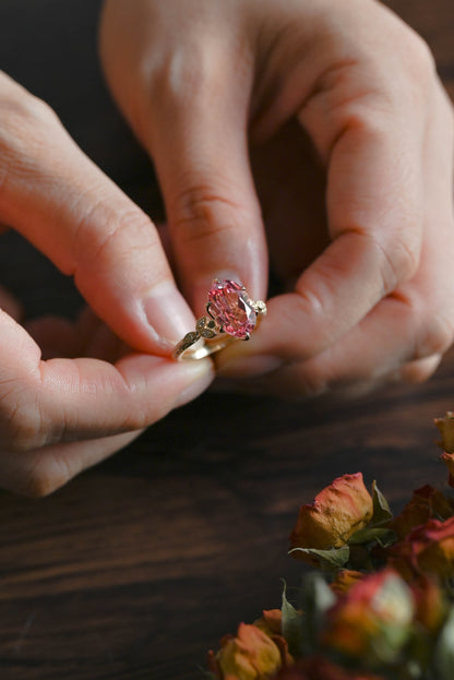 CausYou lab grown sapphire engagement ring Solid Gold Antique Milgrain Lab Grown Pink Sapphire Engagement Ring