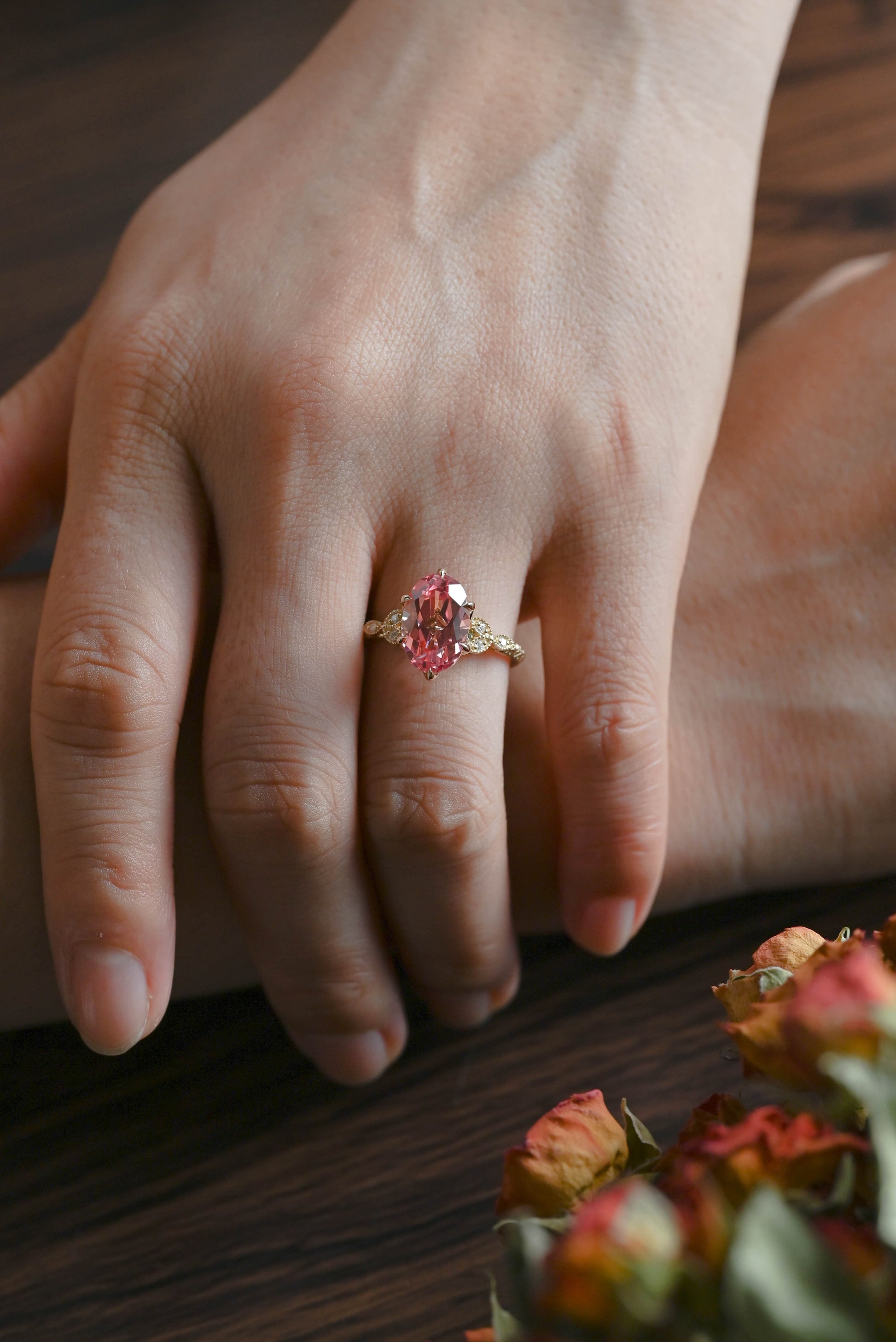 CausYou lab grown sapphire engagement ring Solid Gold Antique Milgrain Lab Grown Pink Sapphire Engagement Ring