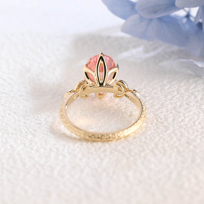 CausYou lab grown sapphire engagement ring Solid Gold Antique Milgrain Lab Grown Pink Sapphire Engagement Ring