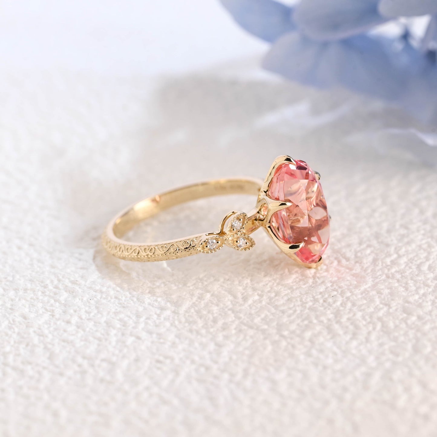 CausYou lab grown sapphire engagement ring Solid Gold Antique Milgrain Lab Grown Pink Sapphire Engagement Ring