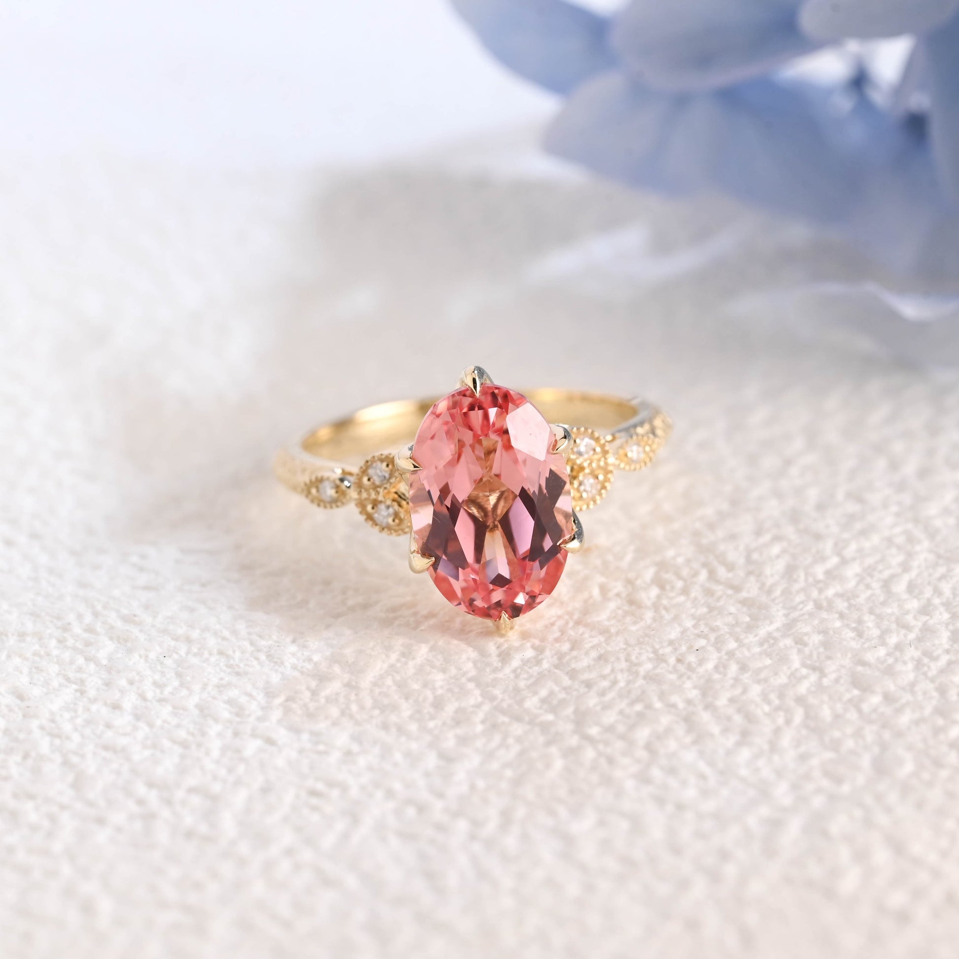 CausYou lab grown sapphire engagement ring Solid Gold Antique Milgrain Lab Grown Pink Sapphire Engagement Ring