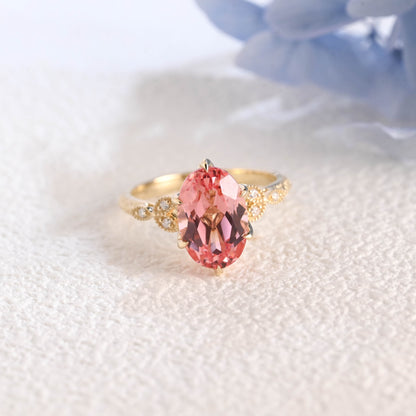 CausYou lab grown sapphire engagement ring Solid Gold Antique Milgrain Lab Grown Pink Sapphire Engagement Ring