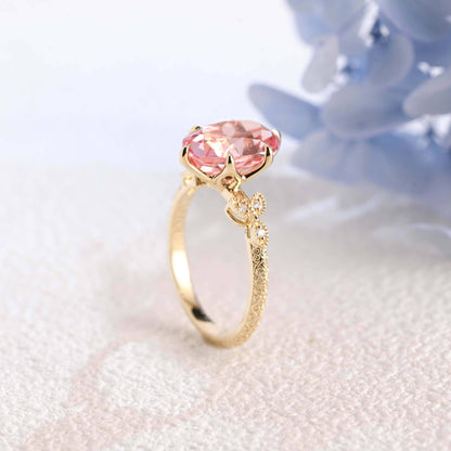 CausYou lab grown sapphire engagement ring Solid Gold Antique Milgrain Lab Grown Pink Sapphire Engagement Ring