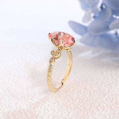 CausYou lab grown sapphire engagement ring Solid Gold Antique Milgrain Lab Grown Pink Sapphire Engagement Ring