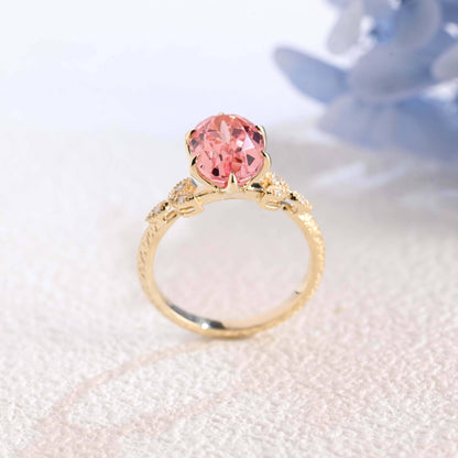 CausYou lab grown sapphire engagement ring Solid Gold Antique Milgrain Lab Grown Pink Sapphire Engagement Ring