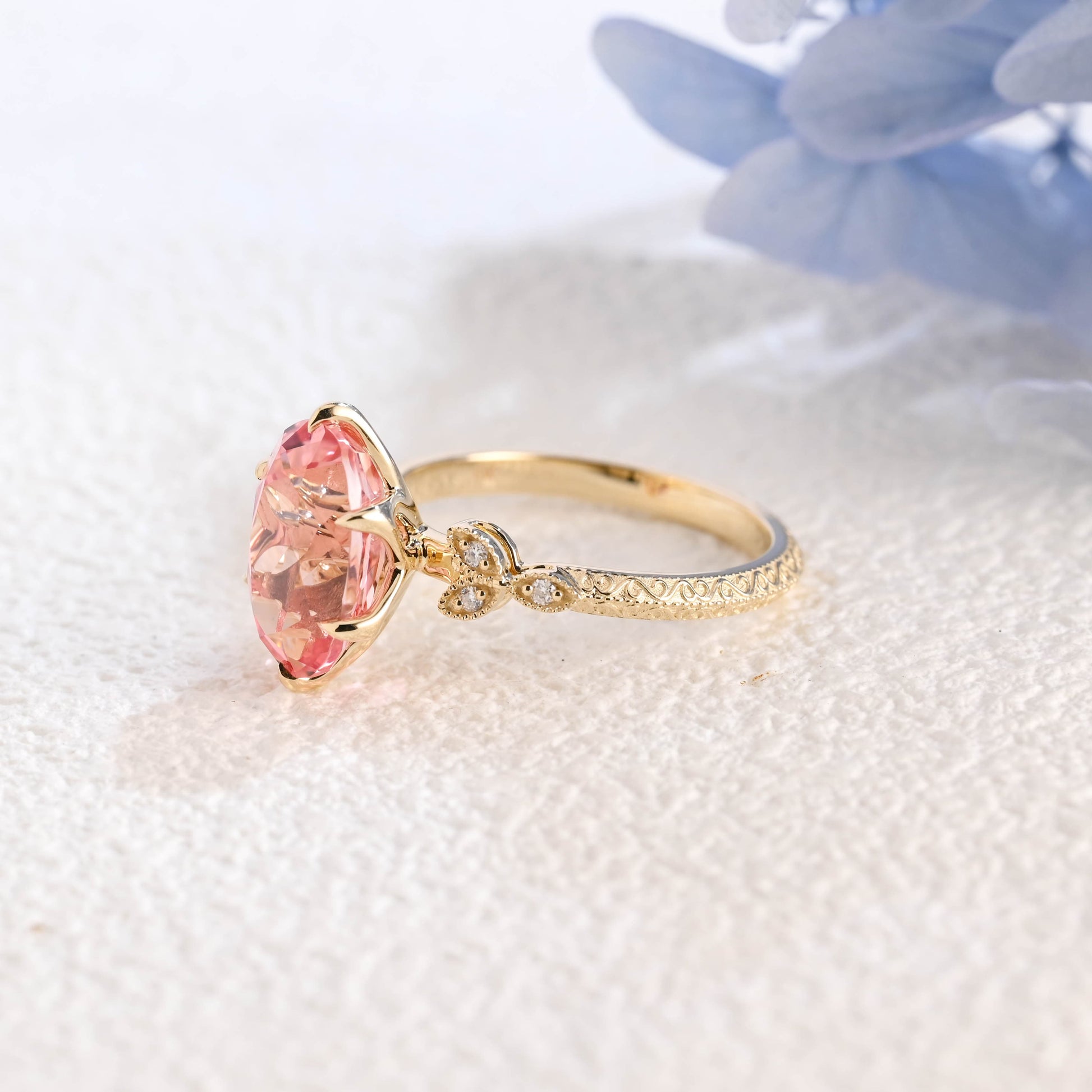 CausYou lab grown sapphire engagement ring Solid Gold Antique Milgrain Lab Grown Pink Sapphire Engagement Ring