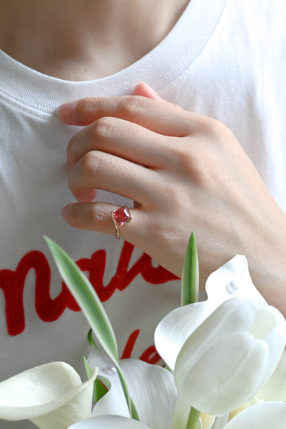 CausYou lab grown sapphire engagement ring Solid Gold Bypass Asscher Cut Lab Grown Pink Sapphire Engagement Ring