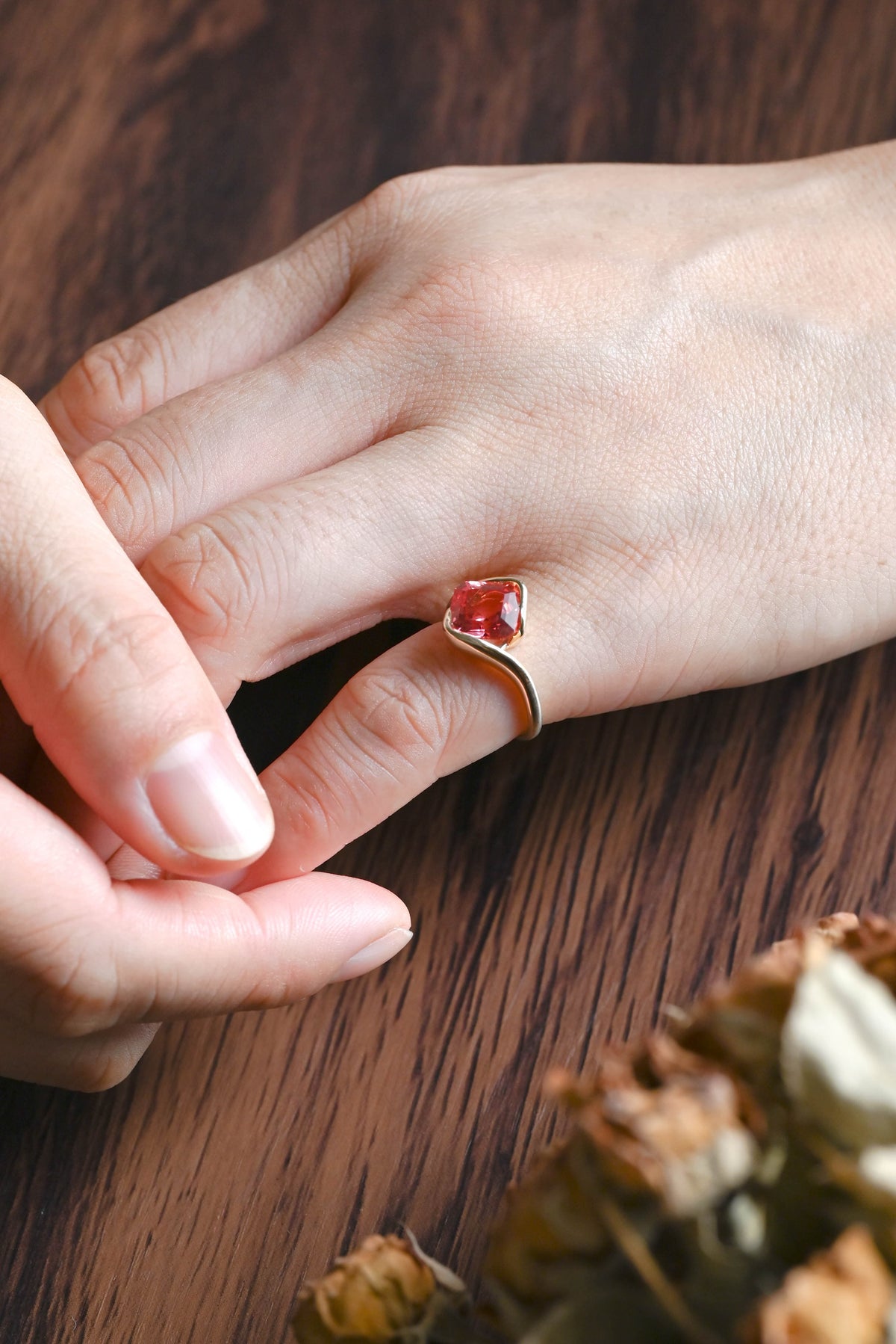 CausYou lab grown sapphire engagement ring Solid Gold Bypass Asscher Cut Lab Grown Pink Sapphire Engagement Ring