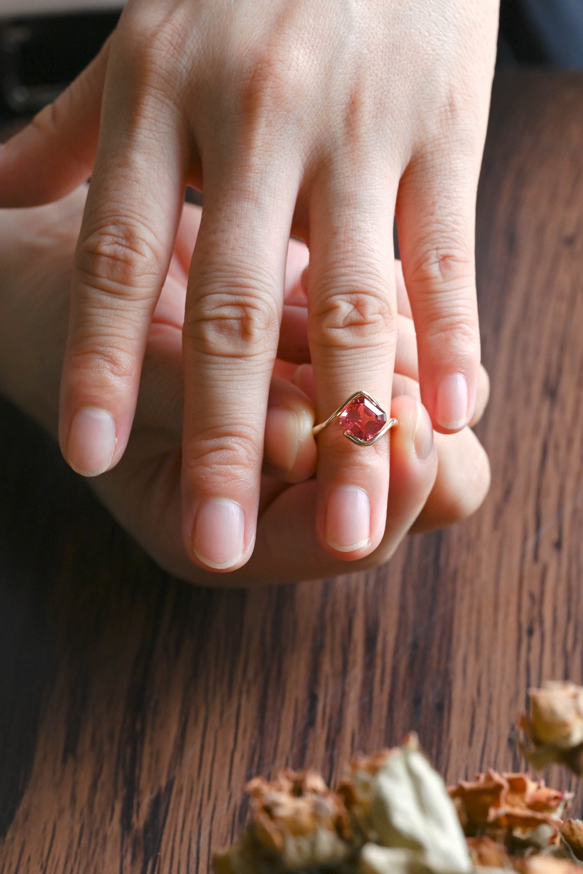 CausYou lab grown sapphire engagement ring Solid Gold Bypass Asscher Cut Lab Grown Pink Sapphire Engagement Ring