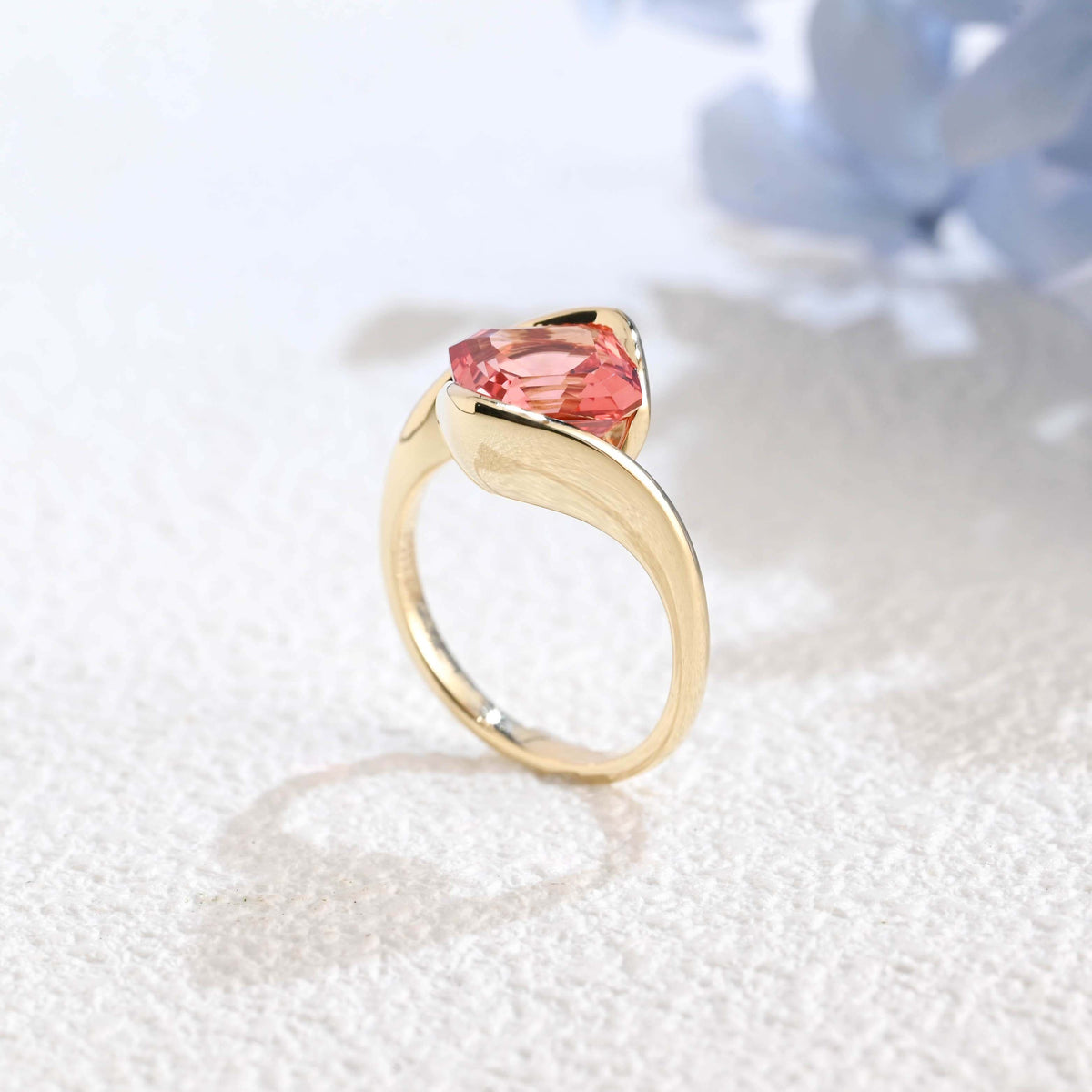 CausYou lab grown sapphire engagement ring Solid Gold Bypass Asscher Cut Lab Grown Pink Sapphire Engagement Ring