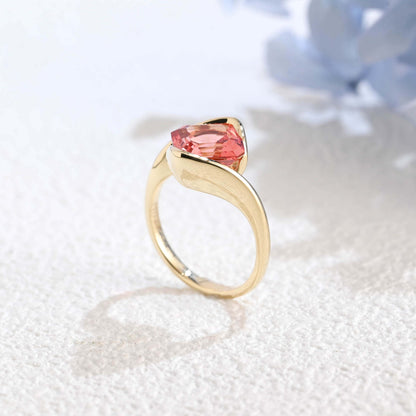 CausYou lab grown sapphire engagement ring Solid Gold Bypass Asscher Cut Lab Grown Pink Sapphire Engagement Ring