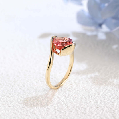 CausYou lab grown sapphire engagement ring Solid Gold Bypass Asscher Cut Lab Grown Pink Sapphire Engagement Ring