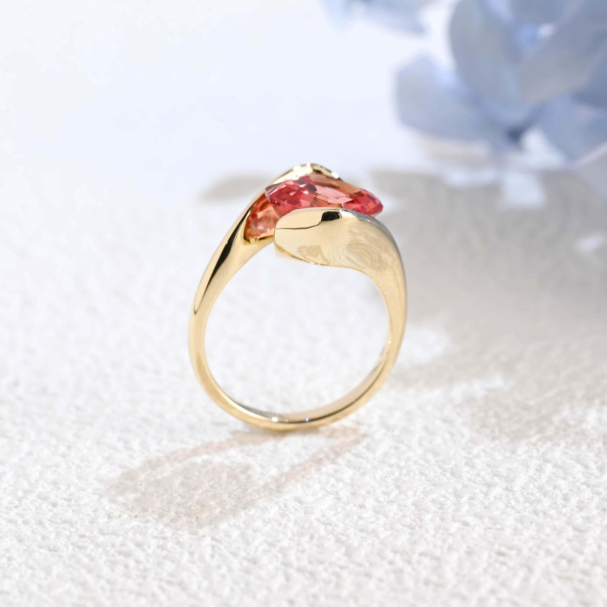 CausYou lab grown sapphire engagement ring Solid Gold Bypass Asscher Cut Lab Grown Pink Sapphire Engagement Ring