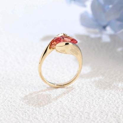 CausYou lab grown sapphire engagement ring Solid Gold Bypass Asscher Cut Lab Grown Pink Sapphire Engagement Ring