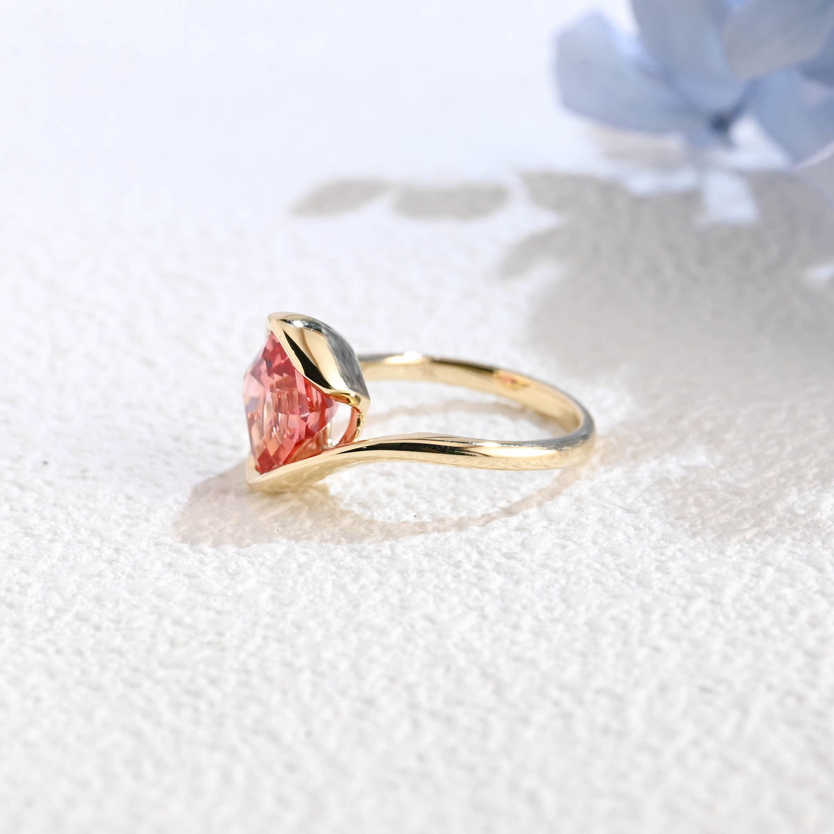 CausYou lab grown sapphire engagement ring Solid Gold Bypass Asscher Cut Lab Grown Pink Sapphire Engagement Ring
