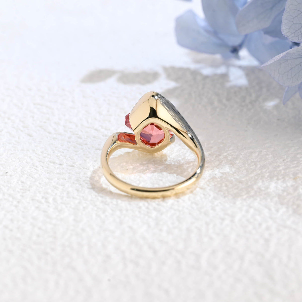 CausYou lab grown sapphire engagement ring Solid Gold Bypass Asscher Cut Lab Grown Pink Sapphire Engagement Ring