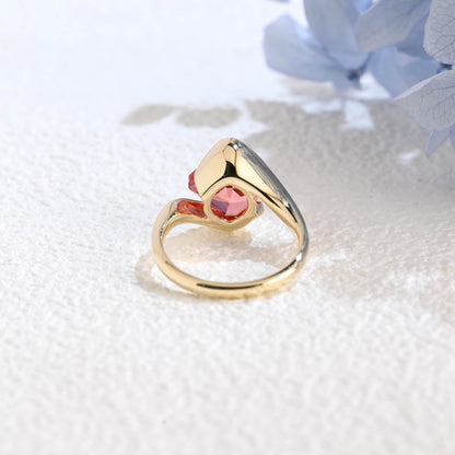 CausYou lab grown sapphire engagement ring Solid Gold Bypass Asscher Cut Lab Grown Pink Sapphire Engagement Ring