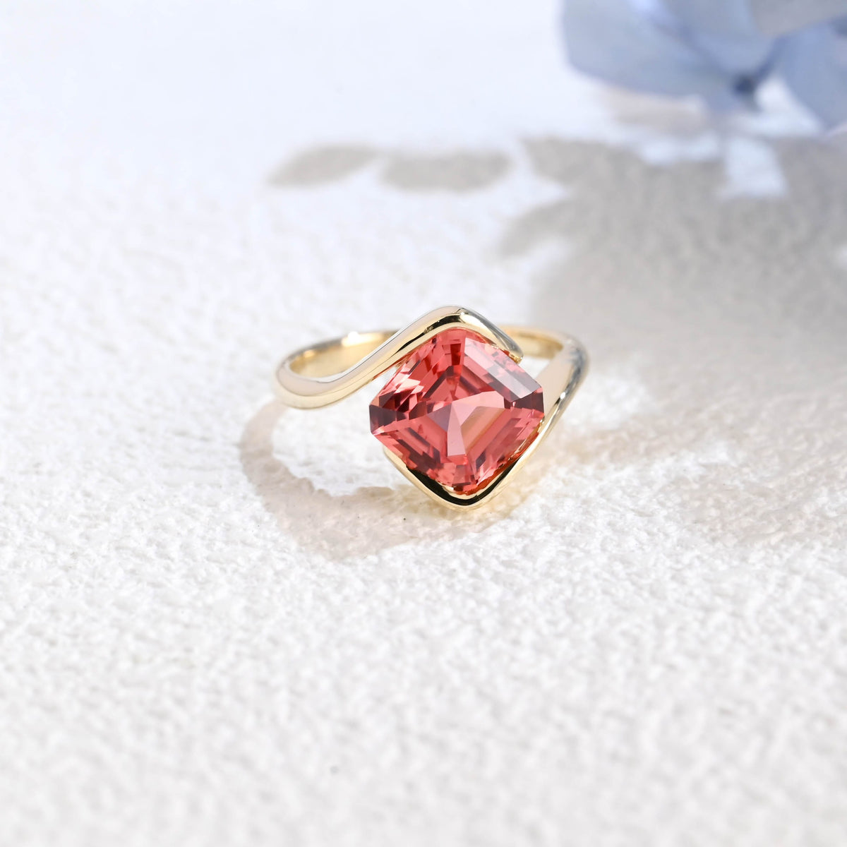 CausYou lab grown sapphire engagement ring Solid Gold Bypass Asscher Cut Lab Grown Pink Sapphire Engagement Ring