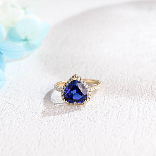 CausYou lab grown sapphire engagement ring Solid Gold Heart Cut Lab-grown Sapphire Engagement Ring, Promise Ring, Gift for Women, Wife