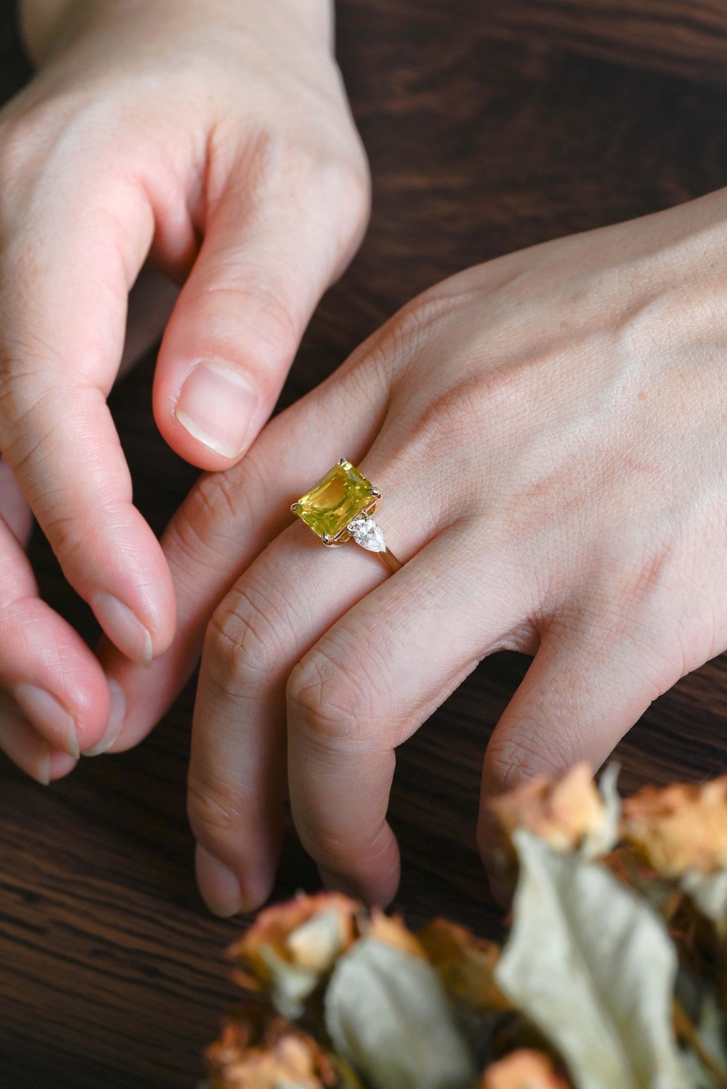 CausYou lab grown sapphire engagement ring Solid Gold Lab Grown Yellow Sapphire Radiant Cut Engagement Ring