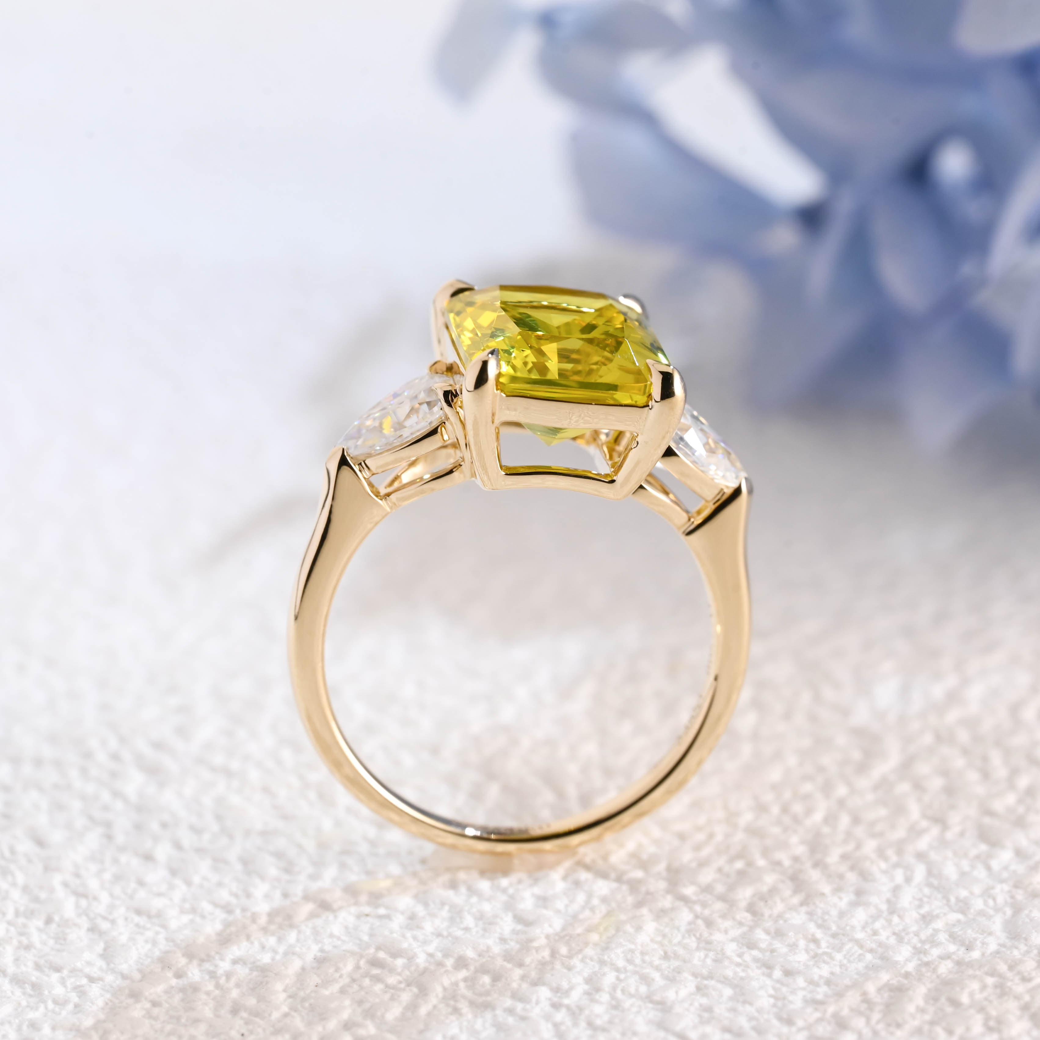 CausYou Solid Gold Lab Yellow Sapphire Radiant Cut Engagement Ring