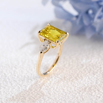 CausYou lab grown sapphire engagement ring Solid Gold Lab Grown Yellow Sapphire Radiant Cut Engagement Ring