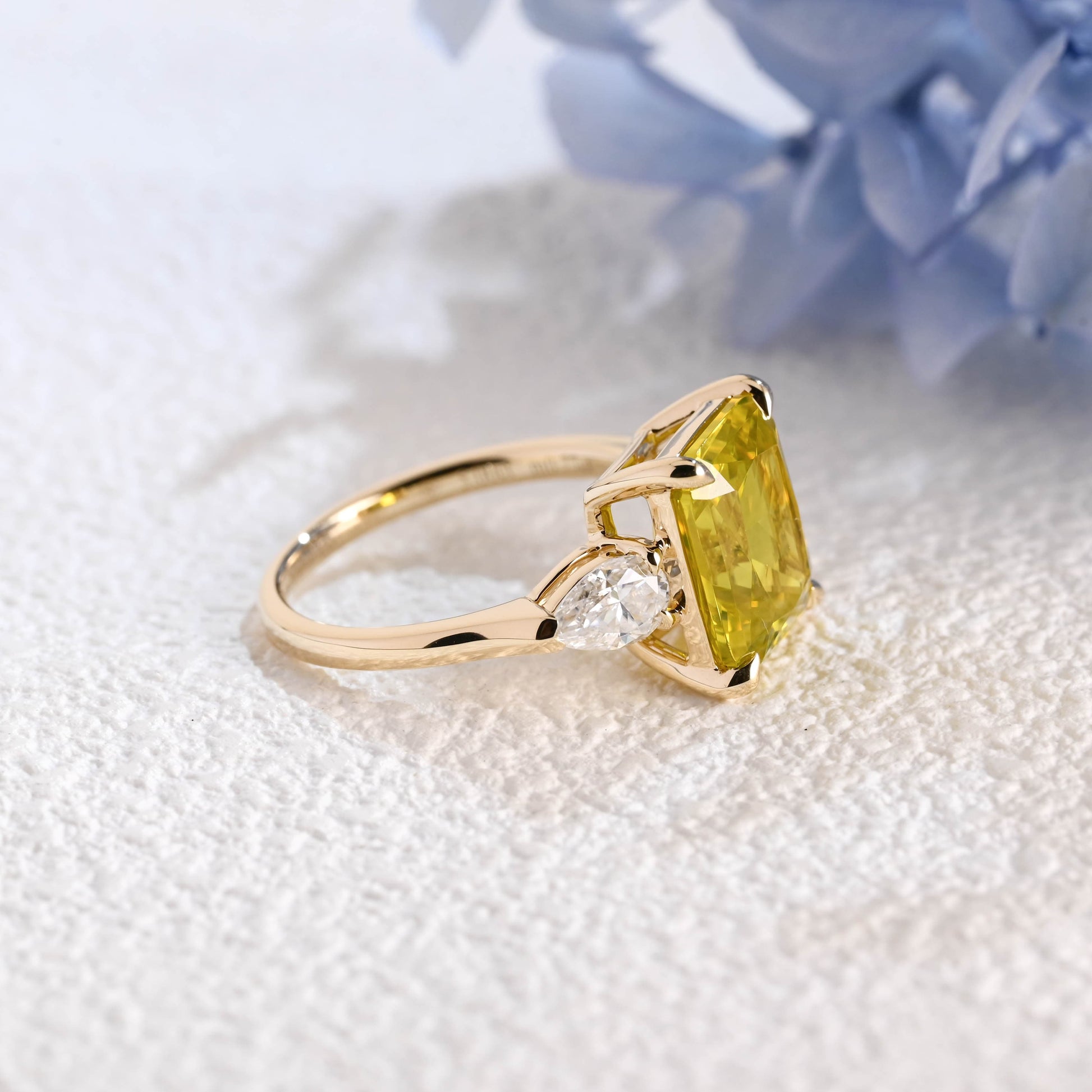 CausYou lab grown sapphire engagement ring Solid Gold Lab Grown Yellow Sapphire Radiant Cut Engagement Ring