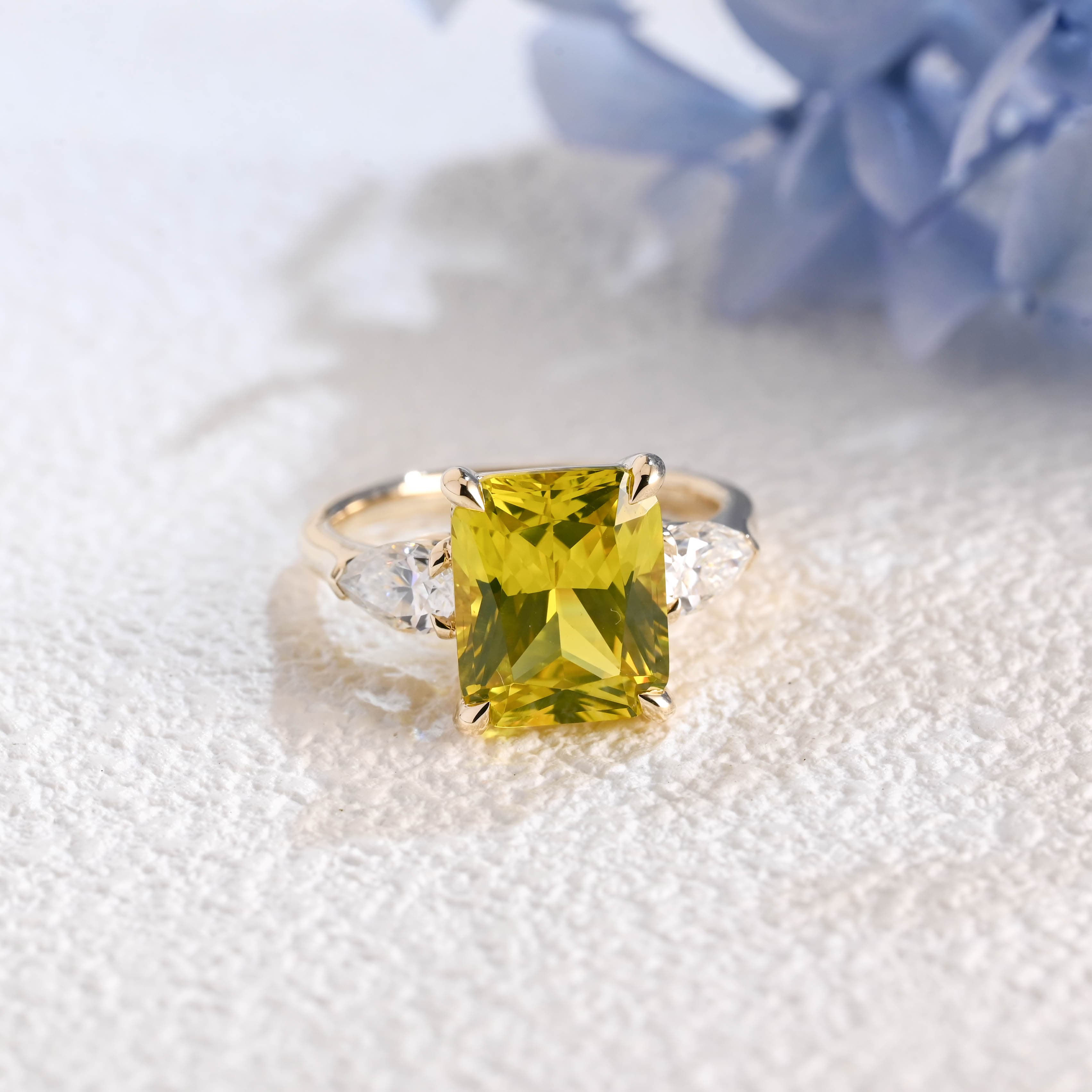 CausYou Solid Gold Lab Yellow Sapphire Radiant Cut Engagement Ring