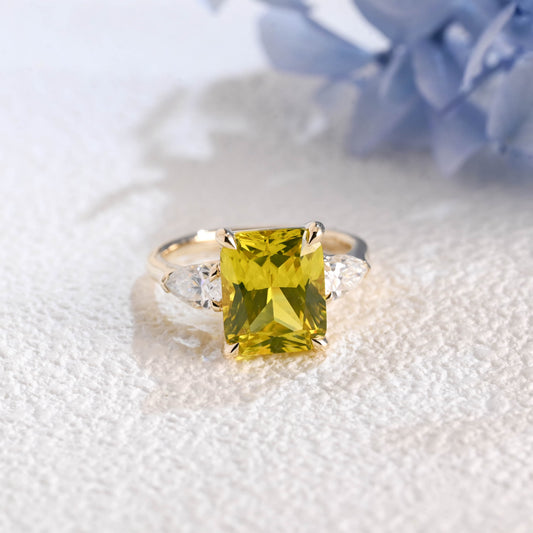 CausYou lab grown sapphire engagement ring Solid Gold Lab Grown Yellow Sapphire Radiant Cut Engagement Ring