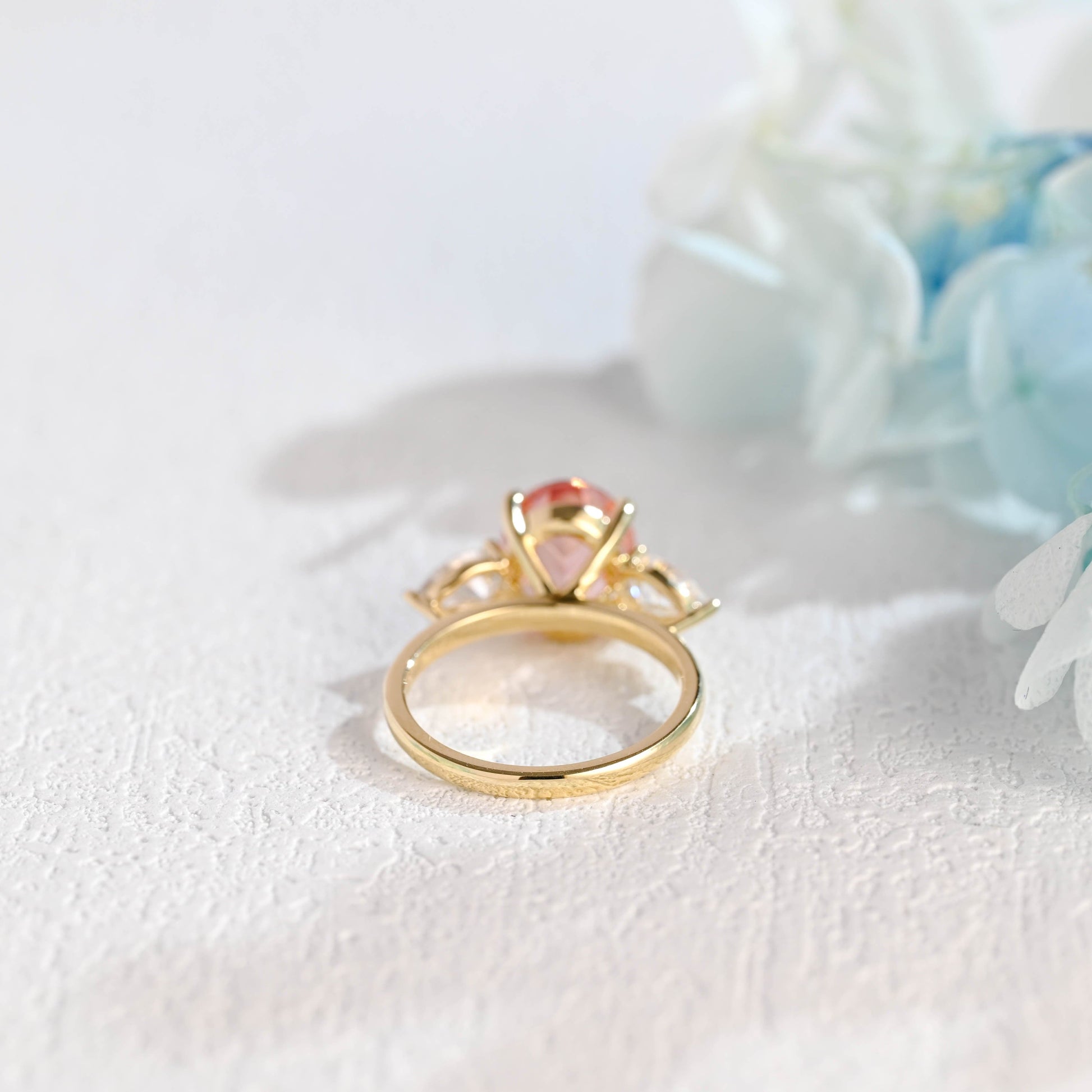 CausYou lab grown sapphire engagement ring Solid Gold Oval Cut Lab Grown Pink Sapphire Engagement Ring, Three Stone Promise Ring, Proposal Ring