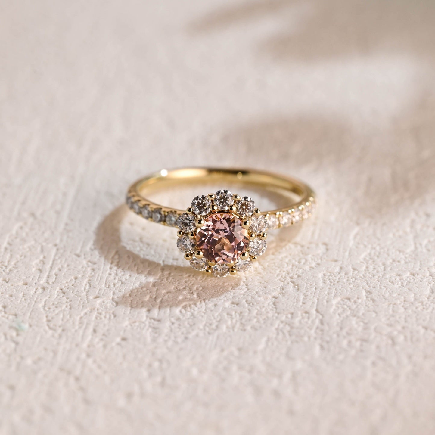 CausYou lab grown sapphire engagement ring Solid Gold Round Cut Lab Pink Sapphire Ring, Floral Ring