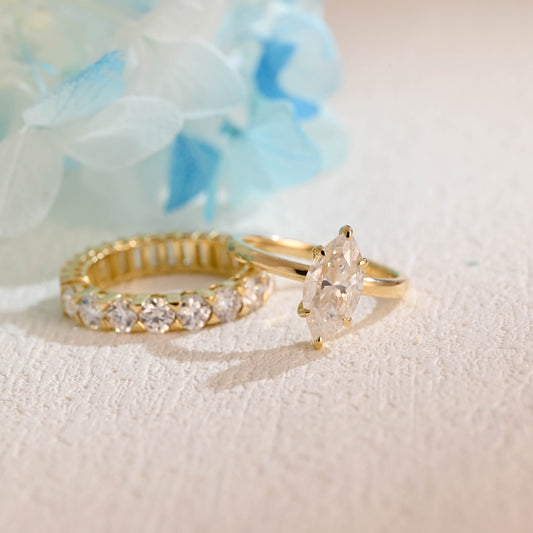 CausYou marquise cut bridal set CausYou Solid Gold Hidden Halo Marquise Cut Moissanite Engagement Ring and Wedding Ring Set, Vintage Bridal Set, Gift for Woman, Wife