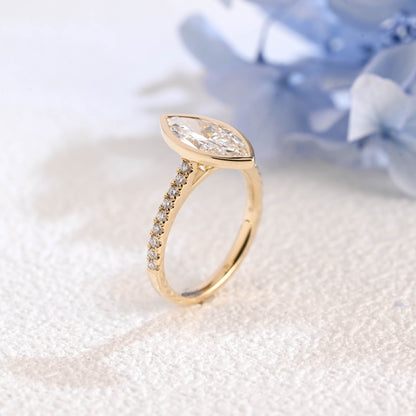 CausYou marquise cut diamond engagement ring Solid Gold Bezel Marquise Cut Lab Diamond Engagement Ring | D Color VS1 IGI Certified