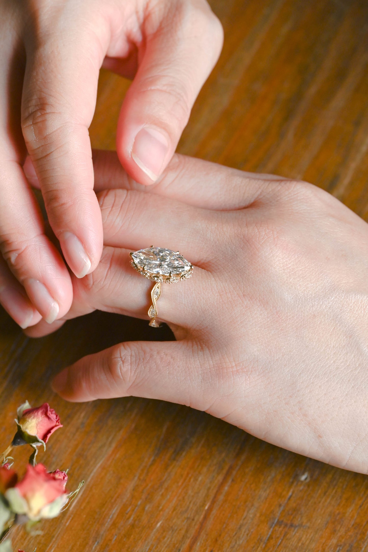CausYou marquise cut diamond engagement ring Solid Gold Vintage Filigree Marquise Cut Lab Diamond Statement Engagement Ring | D Color VVS1 IGI Certified