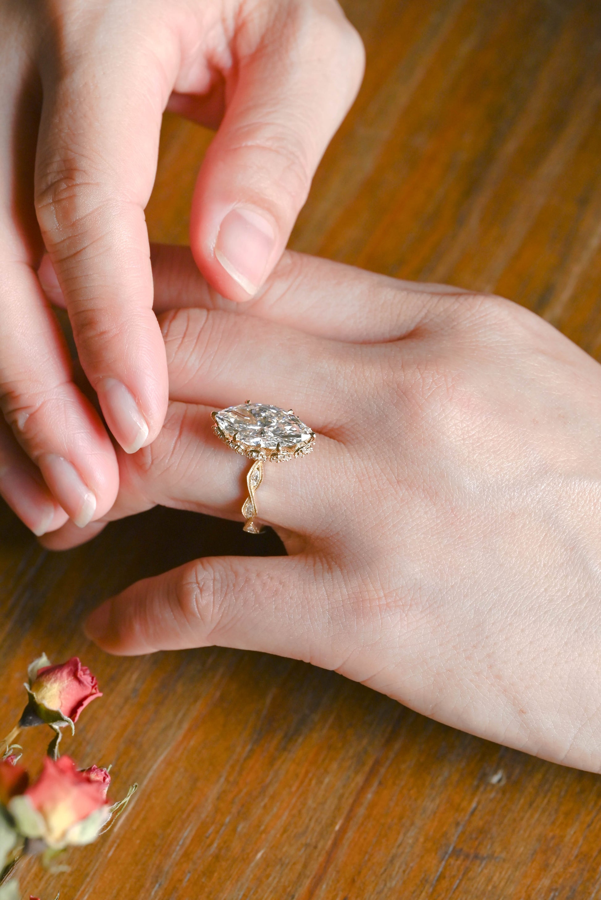 CausYou marquise cut diamond engagement ring Solid Gold Vintage Filigree Marquise Cut Lab Diamond Statement Engagement Ring | D Color VVS1 IGI Certified