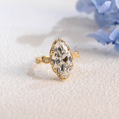 CausYou marquise cut diamond engagement ring Solid Gold Vintage Filigree Marquise Cut Lab Diamond Statement Engagement Ring | D Color VVS1 IGI Certified