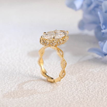 CausYou marquise cut diamond engagement ring Solid Gold Vintage Filigree Marquise Cut Lab Diamond Statement Engagement Ring | D Color VVS1 IGI Certified