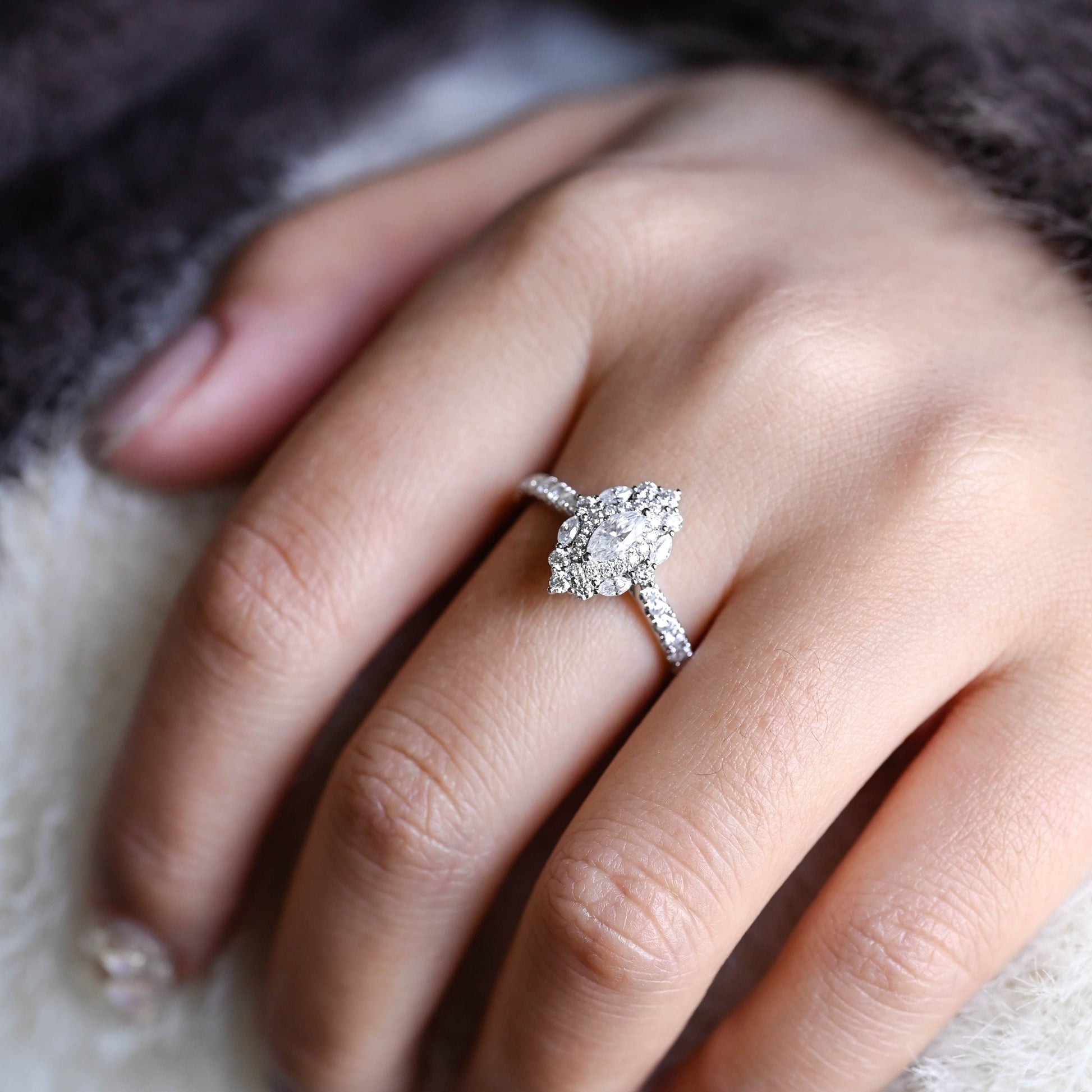 CausYou Marquise cut moissanite engagement ring CausYou Solid Gold Marquise Cut Moissanite Engagement Ring, Vintage Style Wedding Ring Promise Ring for Women Wife