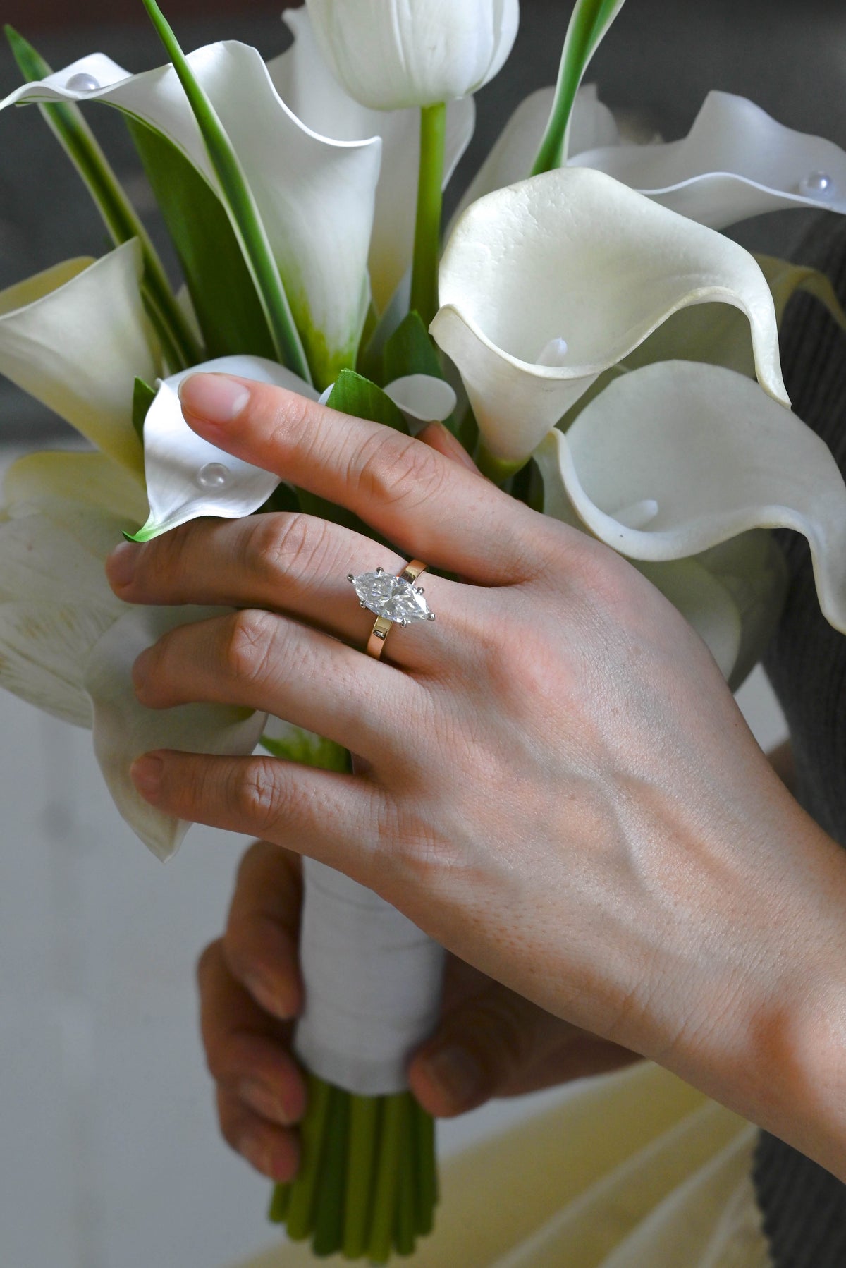 CausYou Marquise cut moissanite engagement ring Solid Gold 3mm Width Two Tone Marquise Cut Moissanite Engagement Ring