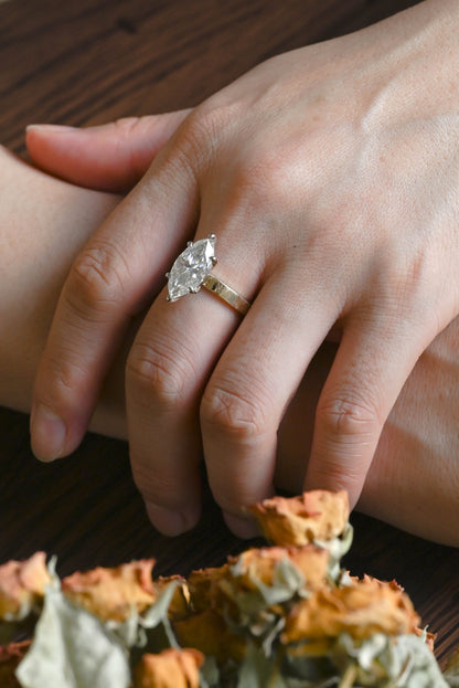 CausYou Marquise cut moissanite engagement ring Solid Gold 3mm Width Two Tone Marquise Cut Moissanite Engagement Ring