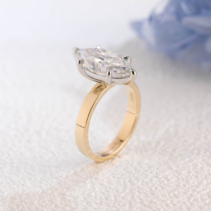 CausYou Marquise cut moissanite engagement ring Solid Gold 3mm Width Two Tone Marquise Cut Moissanite Engagement Ring
