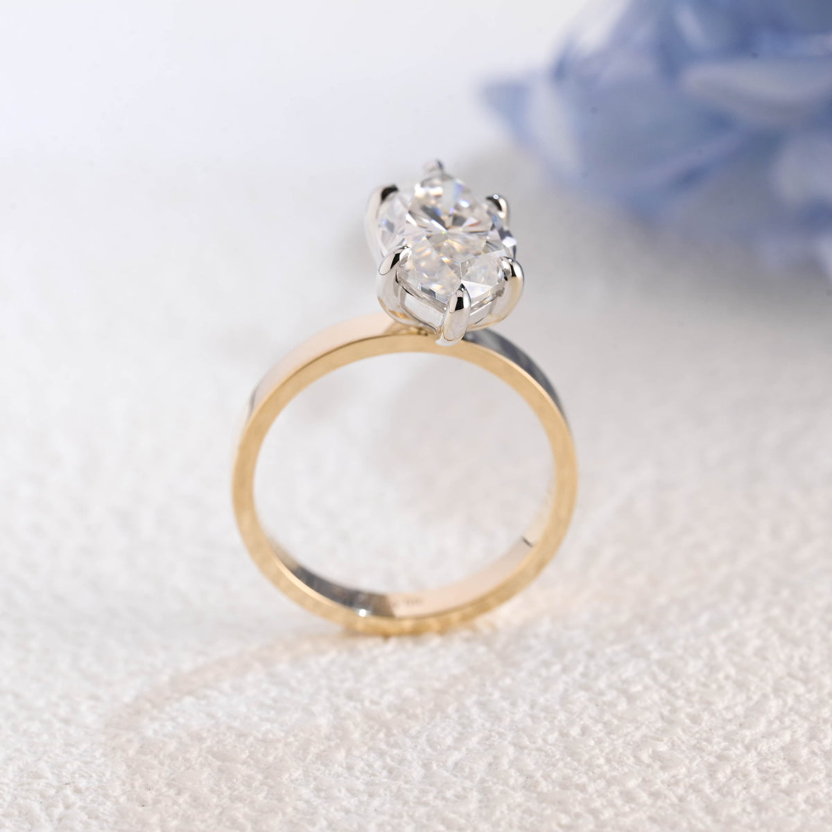 CausYou Marquise cut moissanite engagement ring Solid Gold 3mm Width Two Tone Marquise Cut Moissanite Engagement Ring