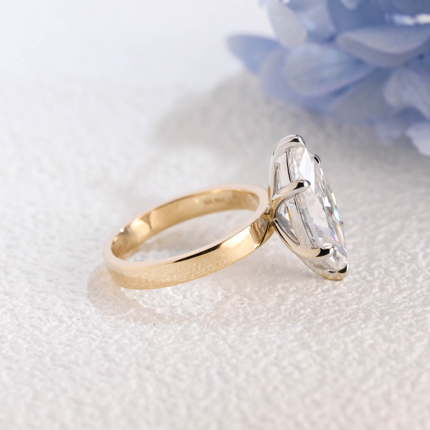 CausYou Marquise cut moissanite engagement ring Solid Gold 3mm Width Two Tone Marquise Cut Moissanite Engagement Ring