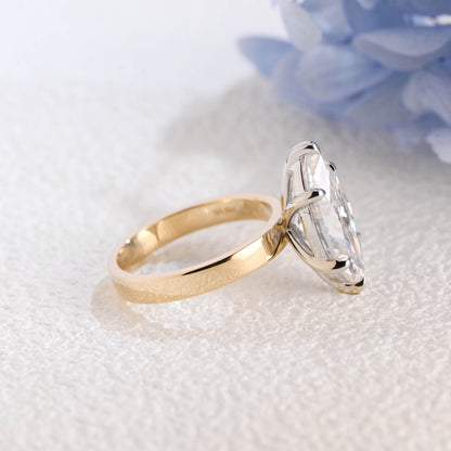 CausYou Marquise cut moissanite engagement ring Solid Gold 3mm Width Two Tone Marquise Cut Moissanite Engagement Ring