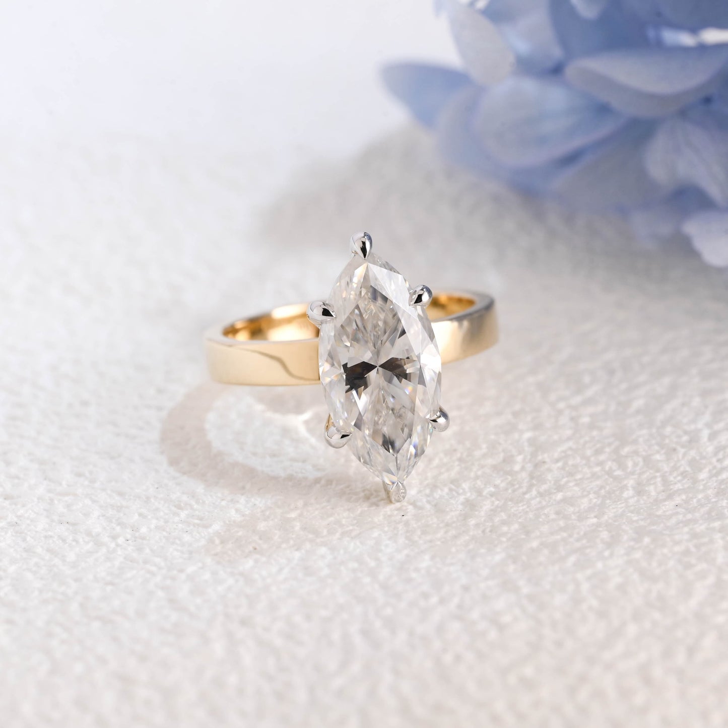 CausYou Marquise cut moissanite engagement ring Solid Gold 3mm Width Two Tone Marquise Cut Moissanite Engagement Ring