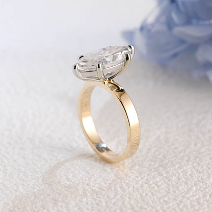 CausYou Marquise cut moissanite engagement ring Solid Gold 3mm Width Two Tone Marquise Cut Moissanite Engagement Ring